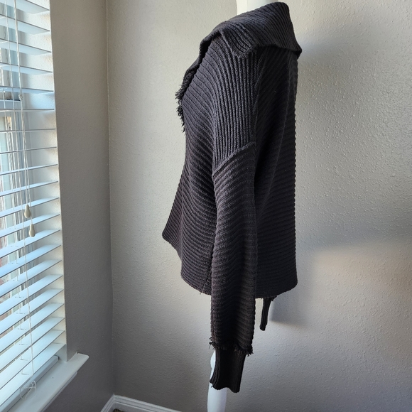 FREE PEOPLE Marlie Deep V Chunky Ribbed  Pullover Sweater Black - Picture 6 of 12